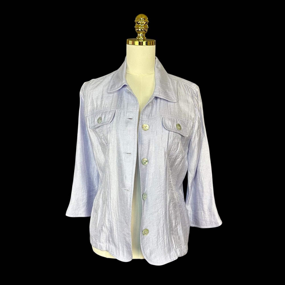 VTG Ruby Rd Womens Lavender Shimmer 3/4 Sleeve Button Front Jacket Lilac Size M